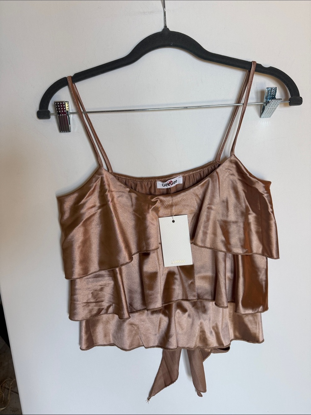 GeeGee- Satin Ruffle Crop Cami in Bronze